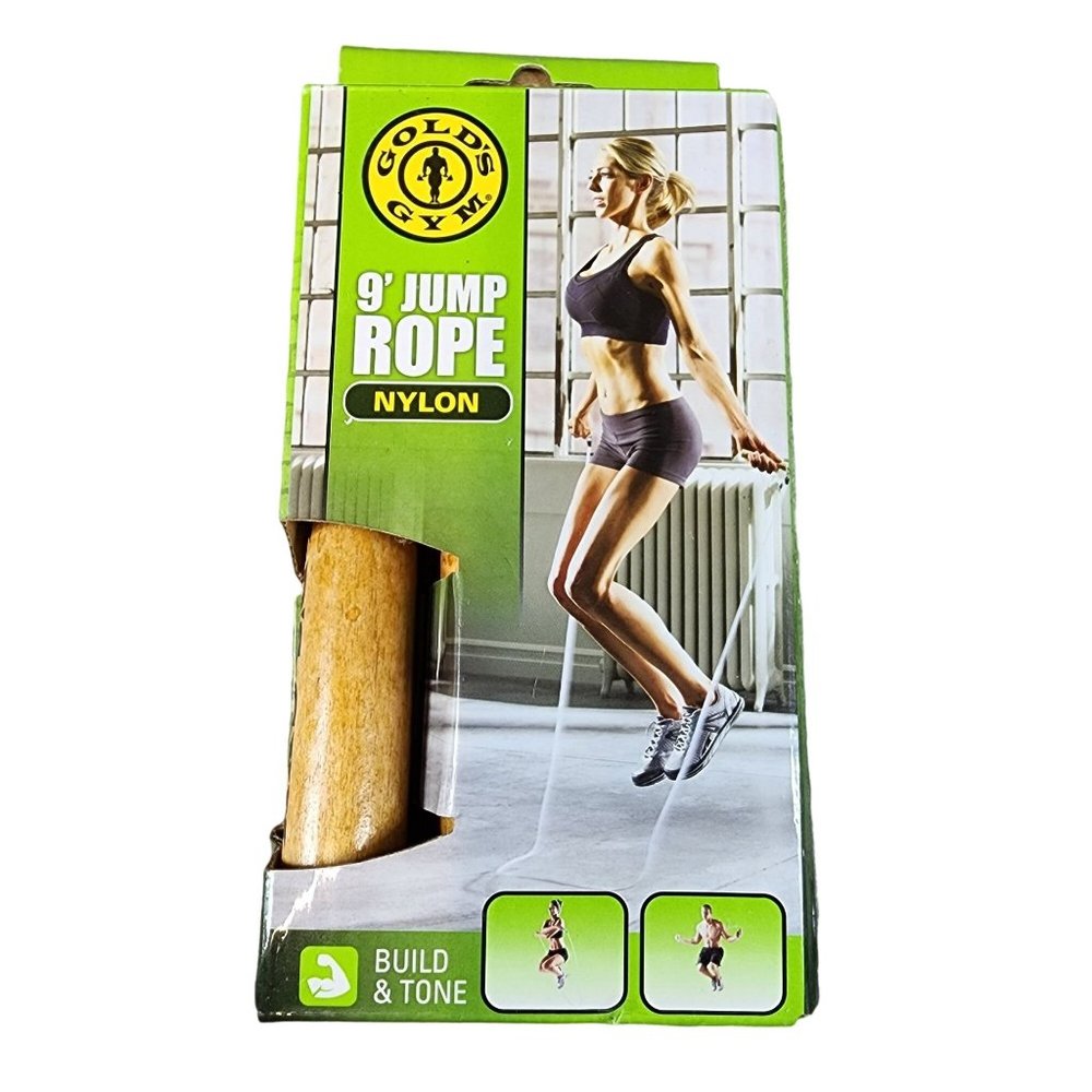 Golds Gym Jump Rope 9-Foot-Long Polyester Rope Wooden Handle Damaged Box